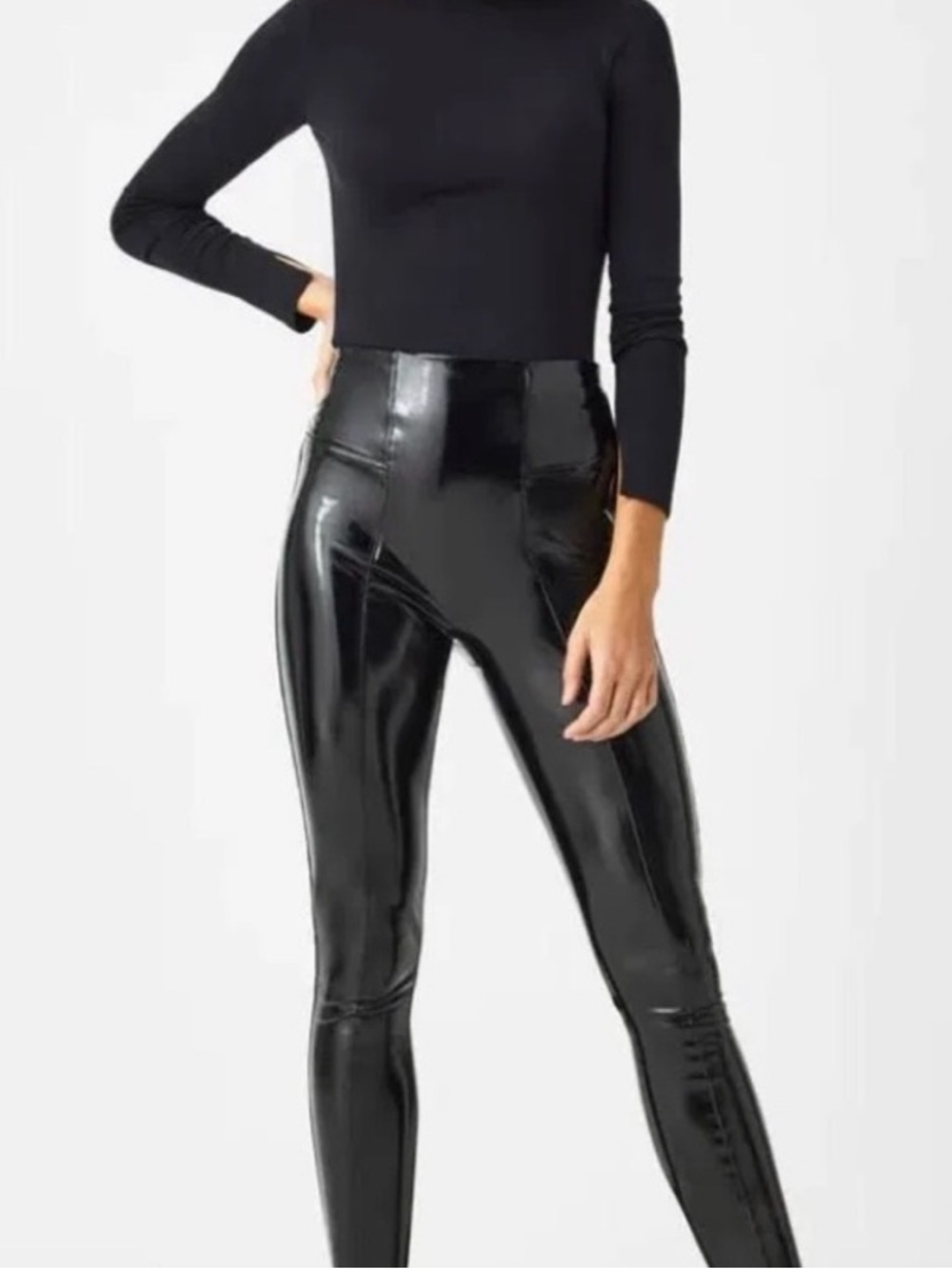 SPANX High-Waist Glossy Patent Leggings - Black